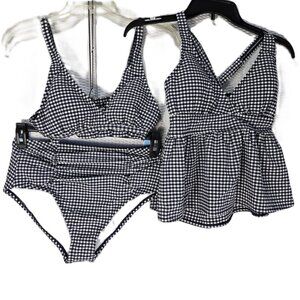 Draper James RSVP 3 Piece Swimsuit Set Gingham Bikini Tankini High Waist NWOT